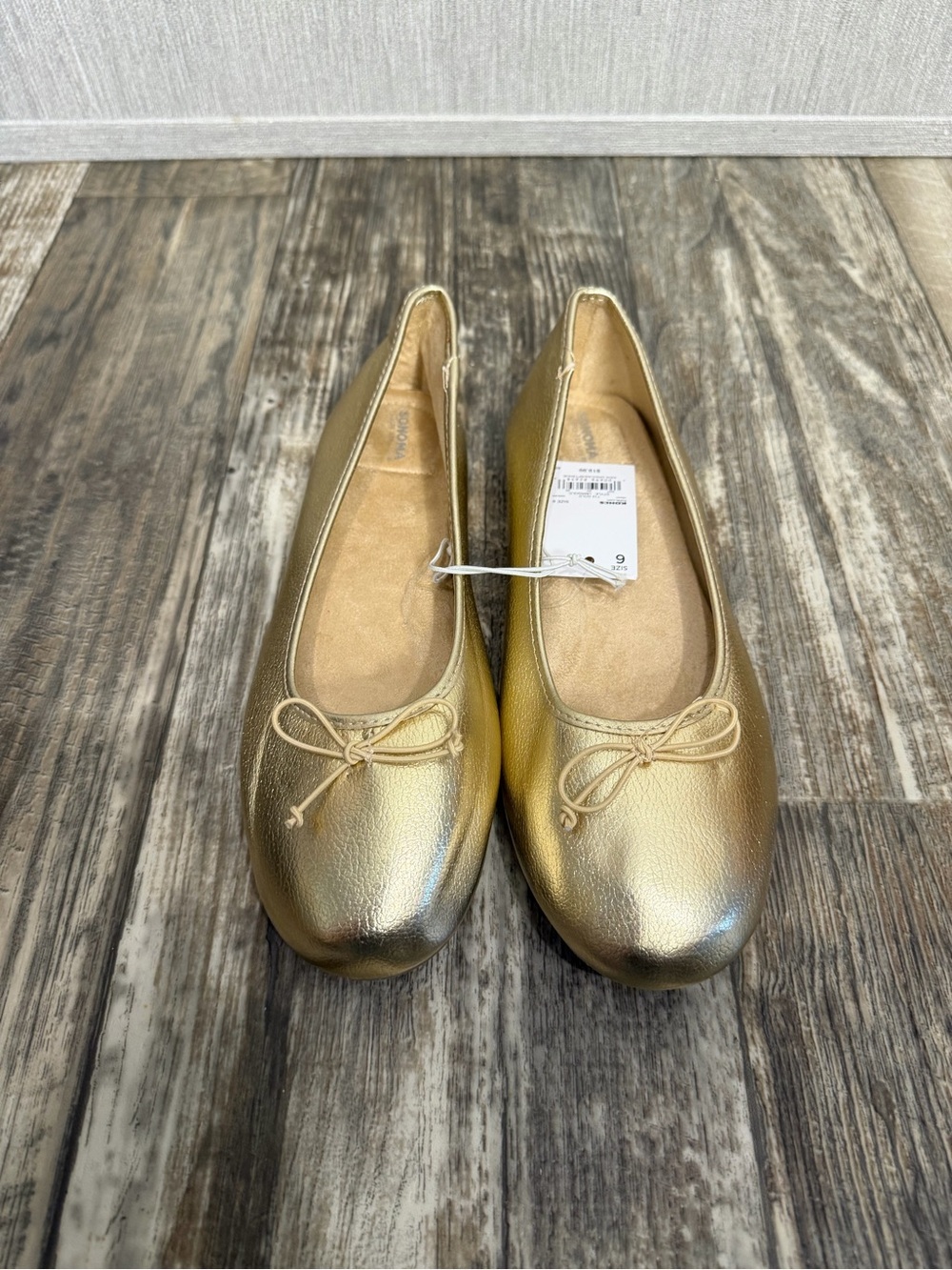 Gold Ballet Flats with Bow Accent - Women's Shoes Size 9